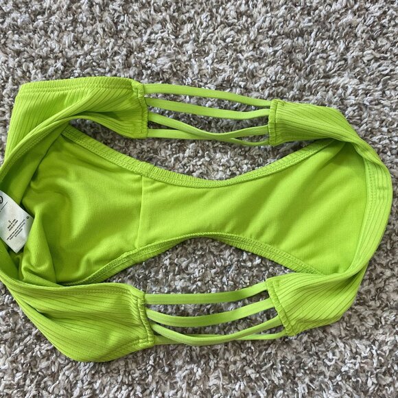 ⭐ 3/$15 Vintage Mossimo Neon Green Ribbed Bikini Bottom S With Side Straps - Picture 5 of 5
